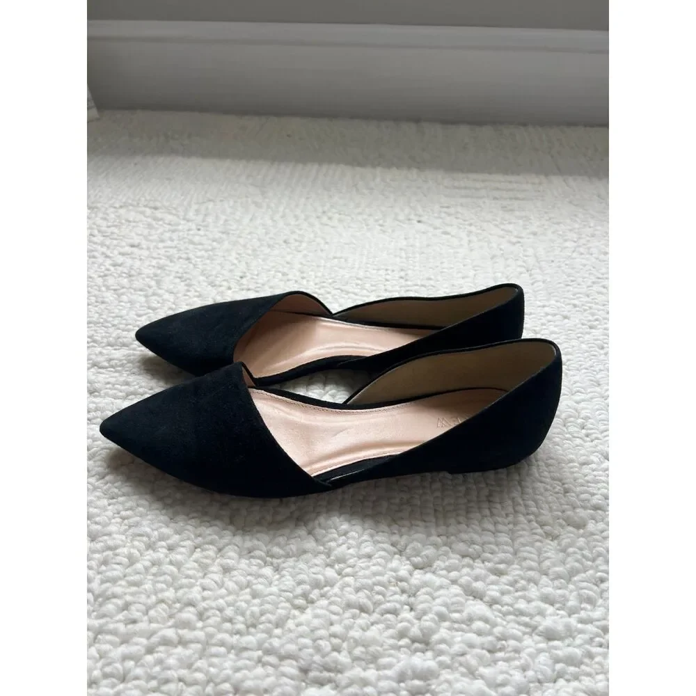 j. crew black leather flats pointed toe asymmetric cut size 8 - Picture 2 of 9